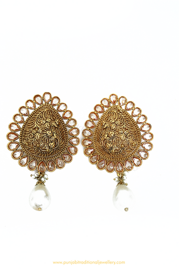 Antique Gold Finished Polki Studs By PTJ